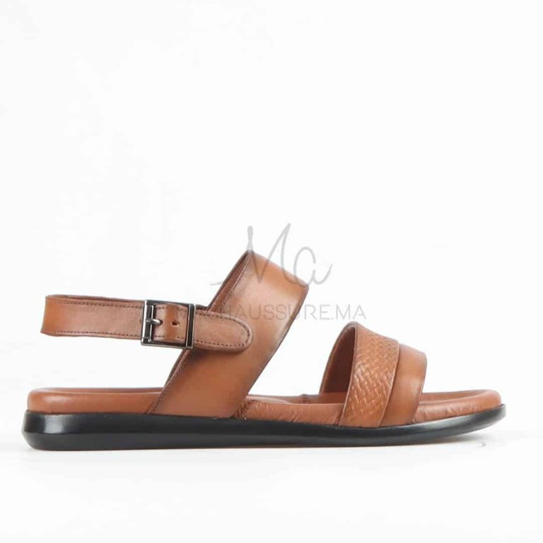 Confort – Sandales Hommes 100% Cuir en Tabac