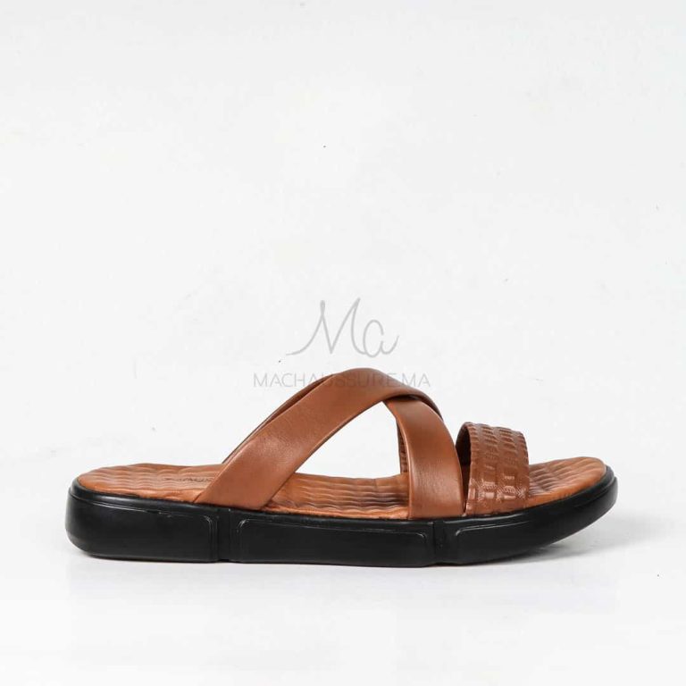 Sandales Confortables 100% Cuir en Tabac