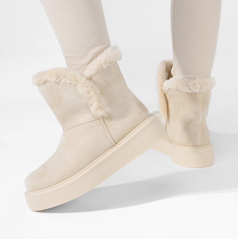 Imelil – Bottines col fourrure en Beige