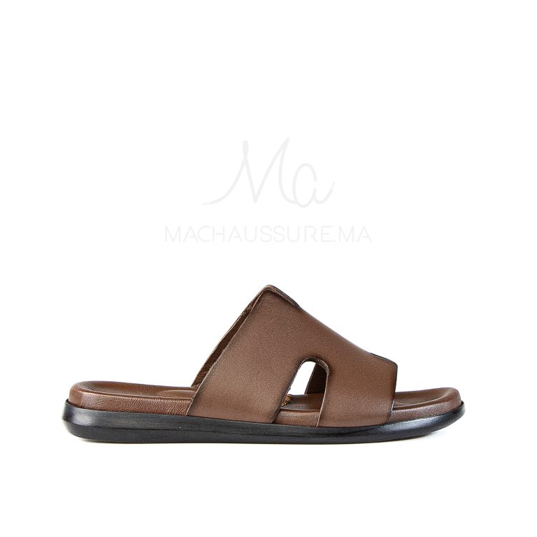 Zen – Sandales 100 % Cuir en Tabacfonce