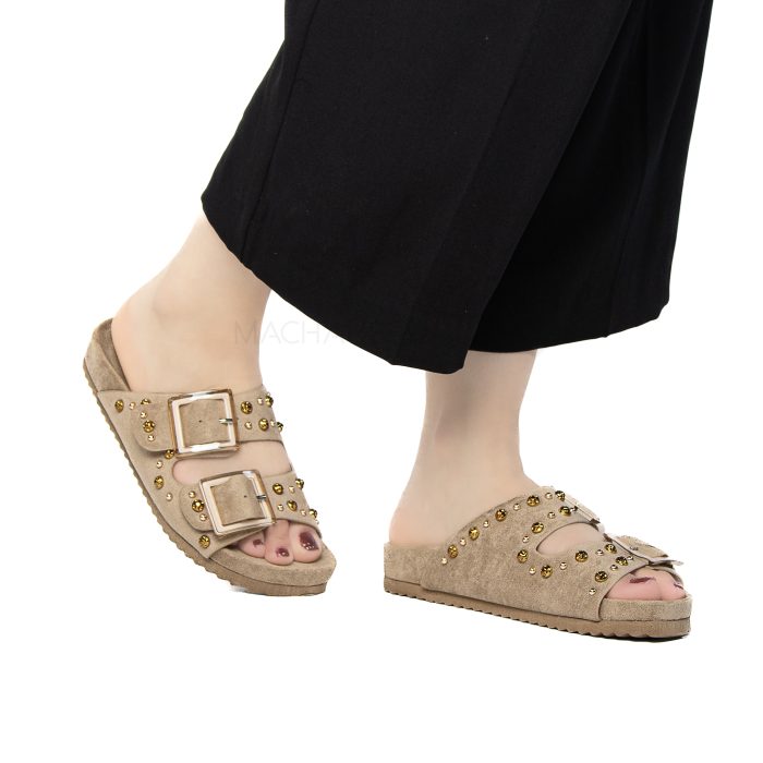 Chamsi - Sandales plates en Kaki – Image 1
