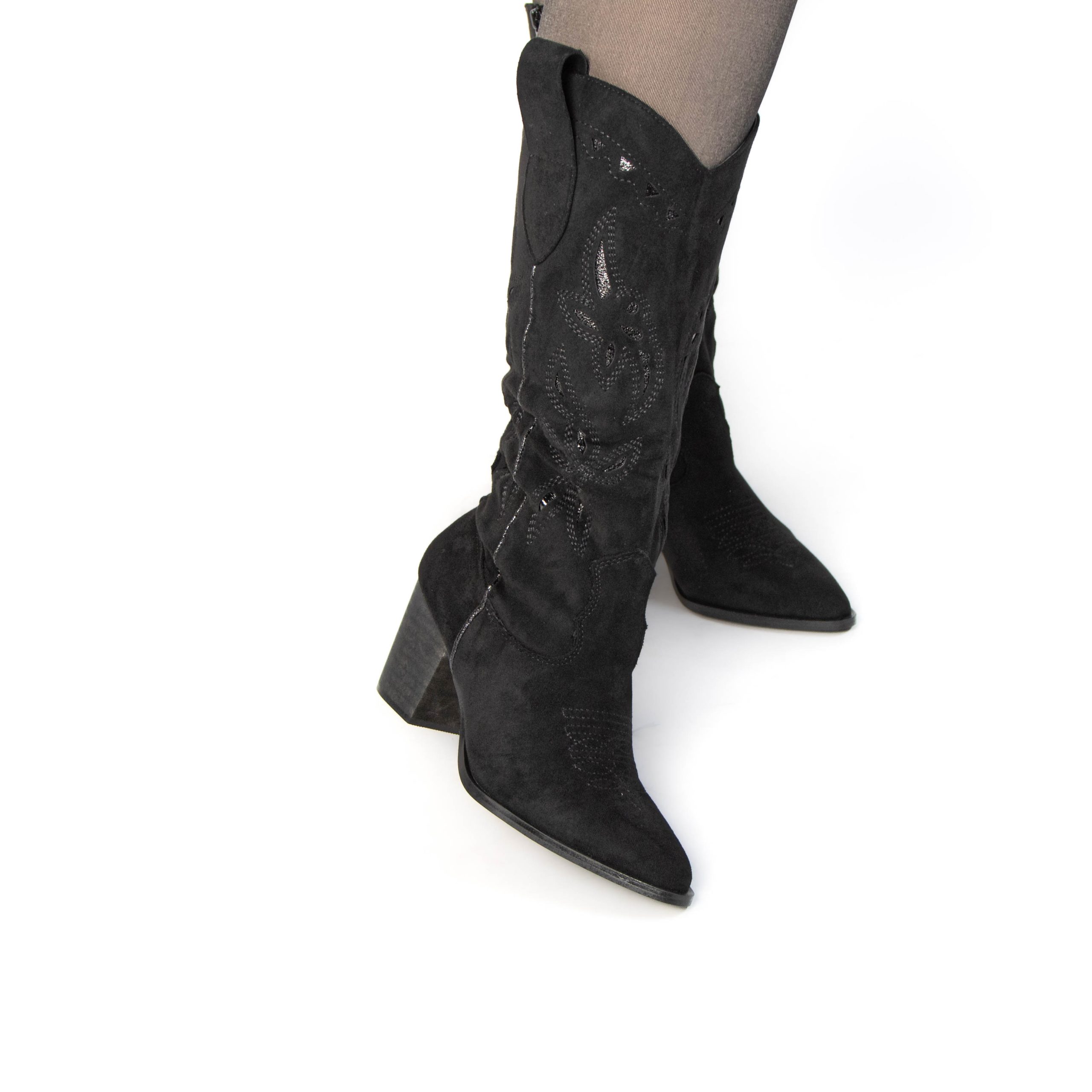 TE-09-FDNoir-38_3 Cowboy – Bottes cowboy à talon en Noir – Image 4