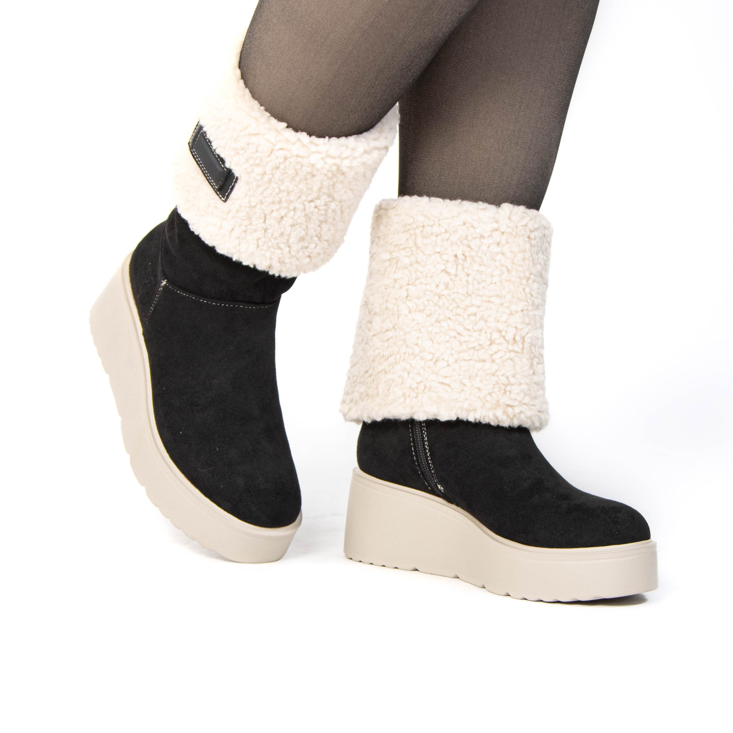 TE-8389-FDNoir-38_3 SNOW – Bottines compensées fourrées en Noir – Image 7