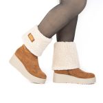 SNOW – Bottines compensées fourrées en Tabac – Image 3