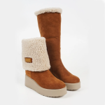 SNOW – Bottines compensées fourrées en Tabac – Image 2