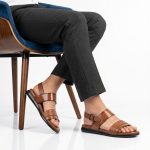 Confort - Sandales Hommes 100% Cuir en Tabac
