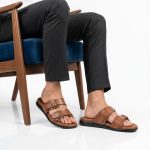Léger - Sandales Hommes 100% Cuir en Tabac
