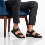 Confort - Sandales Hommes 100% Cuir en Noir