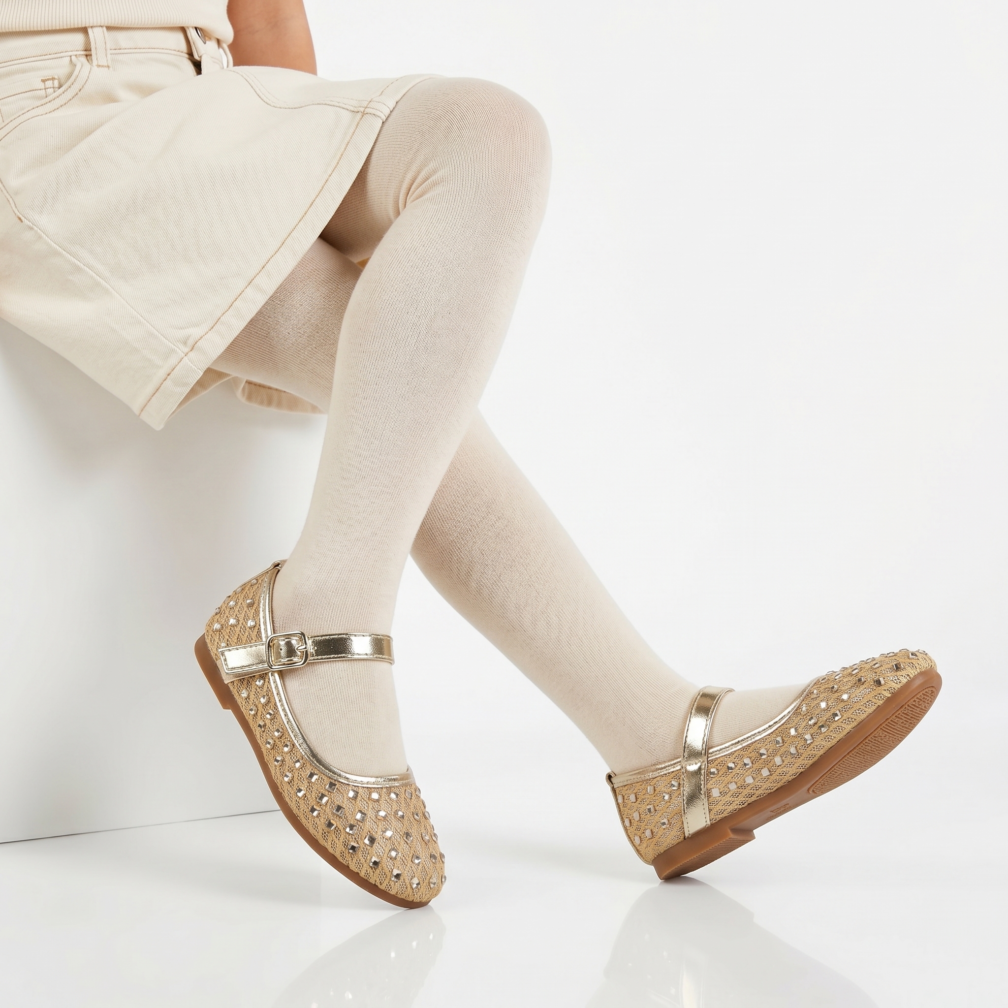 TE-803-SRDore-26-5 Jolie – Ballerines Fille en Doré – Image 1