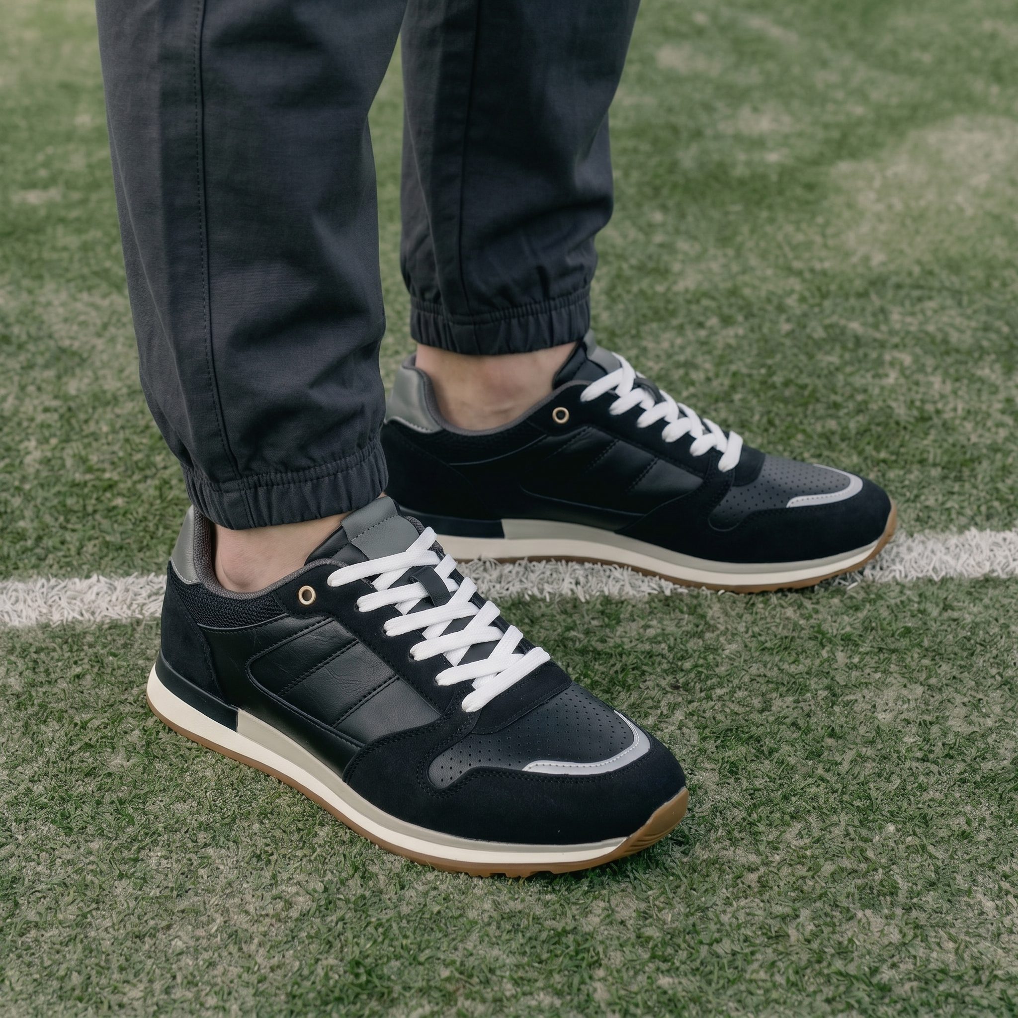 TE-504-CUIRNoir-40-1 PLUMY – Baskets Hommes en Noir – Image 1