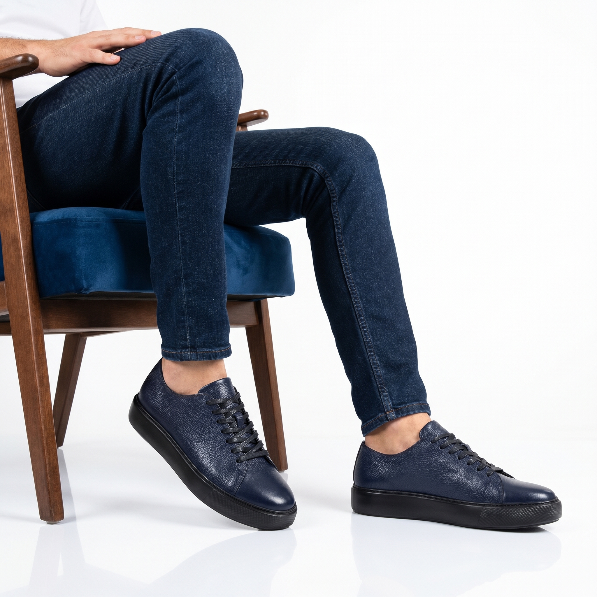 YO-019-CUIRBleu-41_2 Alvize - Baskets Hommes 100% Cuir en Bleu – Image 1